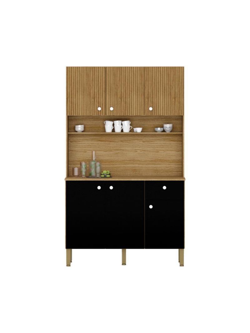 Armario De Cozinha 6 Portas E 1 Gaveta Rubi Style Kits Paraná Cor:freijo/nero/cp