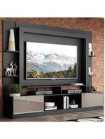 Rack Estante com Painel e Suporte 65'' e 2 Portas Oslo Multimóveis Preto/Lacca Fumê