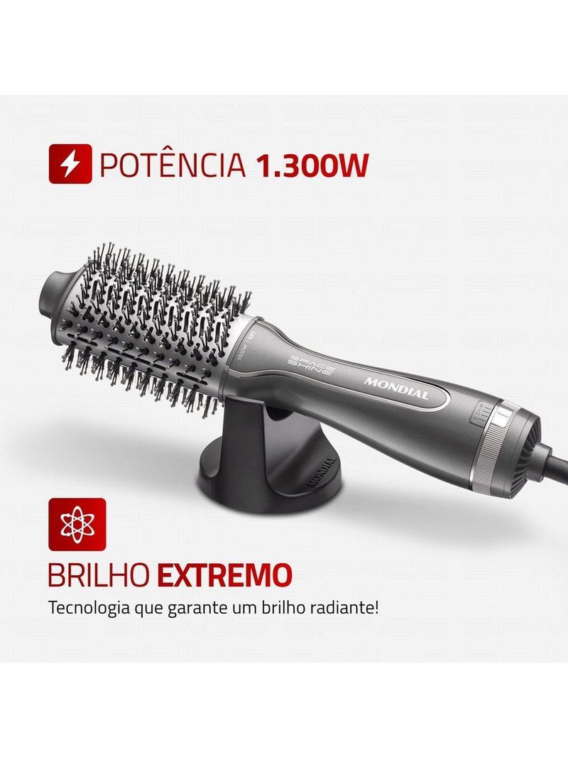 Escova Secadora Space Shine Mondial Grafite 1300W ES-20 Bivolt