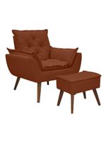 Kit Poltrona E Puff Opala Conforto Pé Trapézio Tecido Boucle Terracota