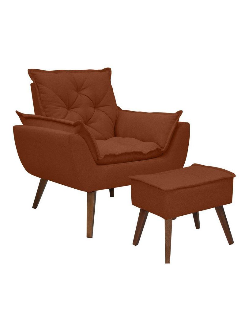 Kit Poltrona E Puff Opala Conforto Pé Trapézio Tecido Boucle Terracota