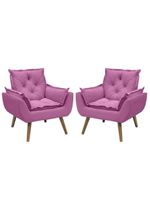 Kit Com 2 Poltronas Opala Conforto Decorativa Em Veludo Rosa