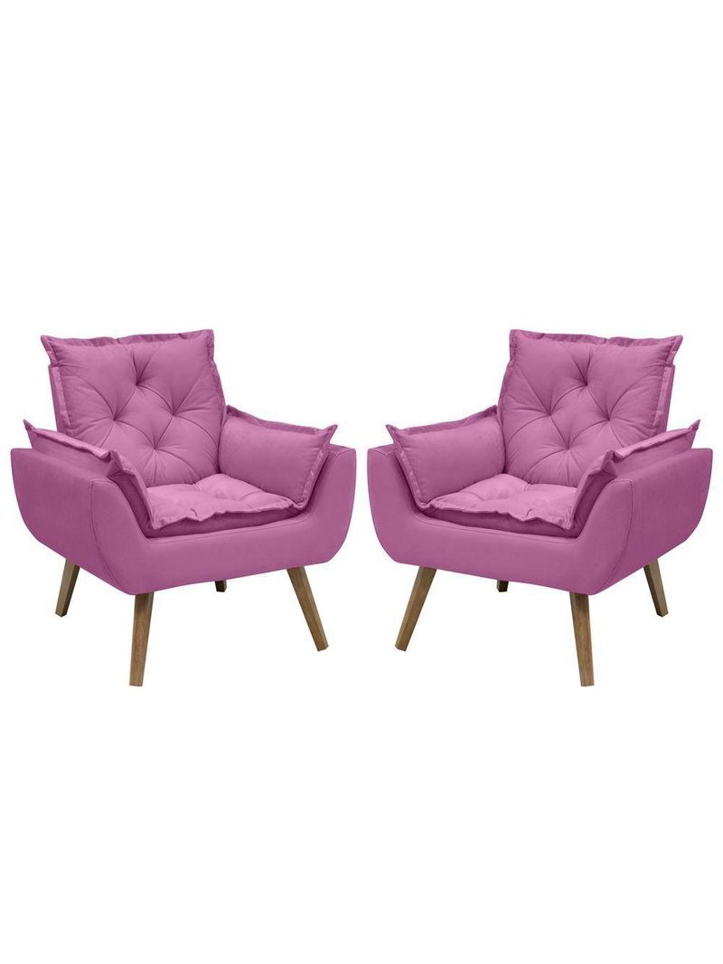 Kit Com 2 Poltronas Opala Conforto Decorativa Em Veludo Rosa