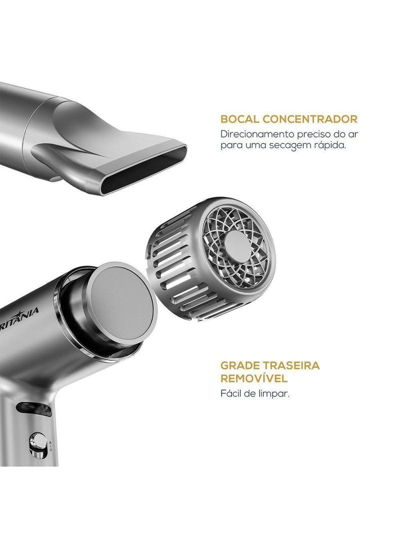 Secador de Cabelos Britânia 1600W Mais Silencioso BSC3400 – 220V