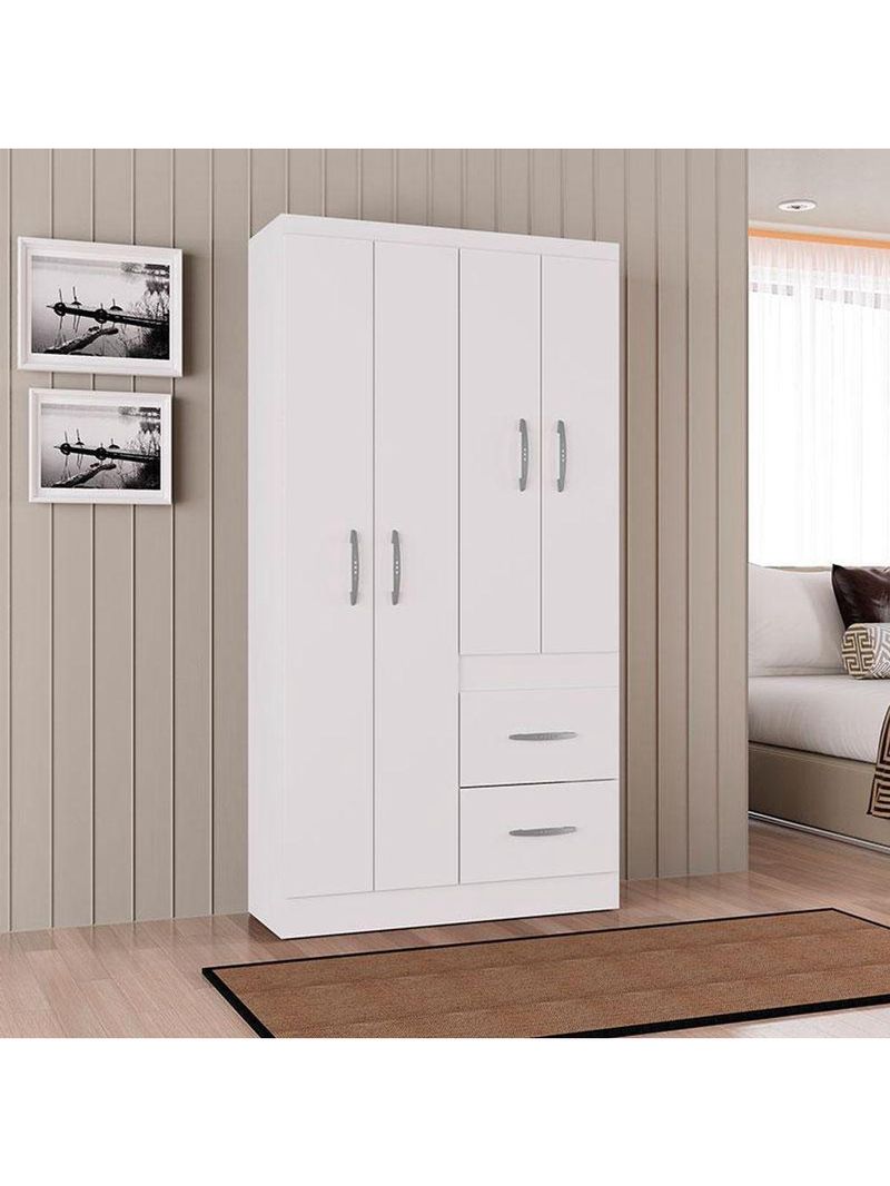 Guarda Roupa Solteiro Milão 4 Portas Branco Brilho - Poquema