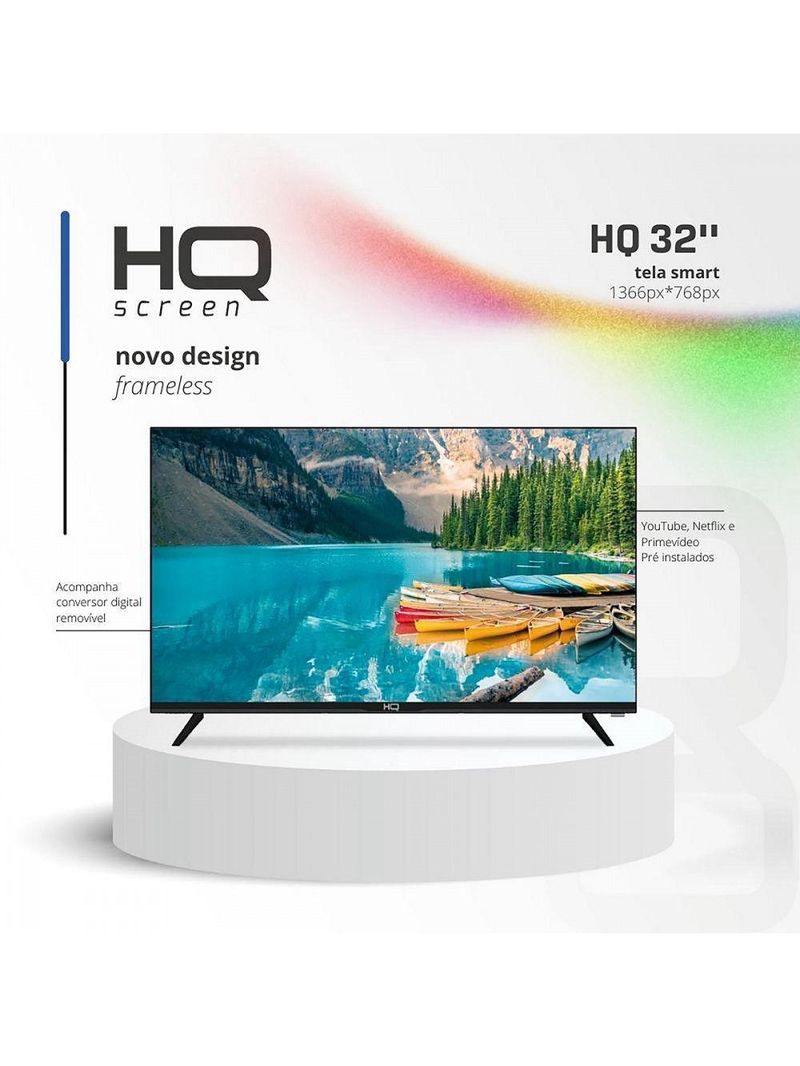 Smart Tv Led 32 Hq Hd Hqstv32 Com Conversor Digital Externo Preto Bivolt