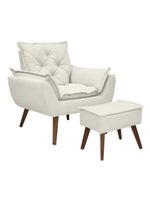 Kit Poltrona E Puff Opala Conforto Pé Trapézio Tecido Boucle Off White
