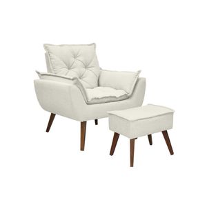 Kit Poltrona E Puff Opala Conforto Pé Trapézio Tecido Boucle Off White