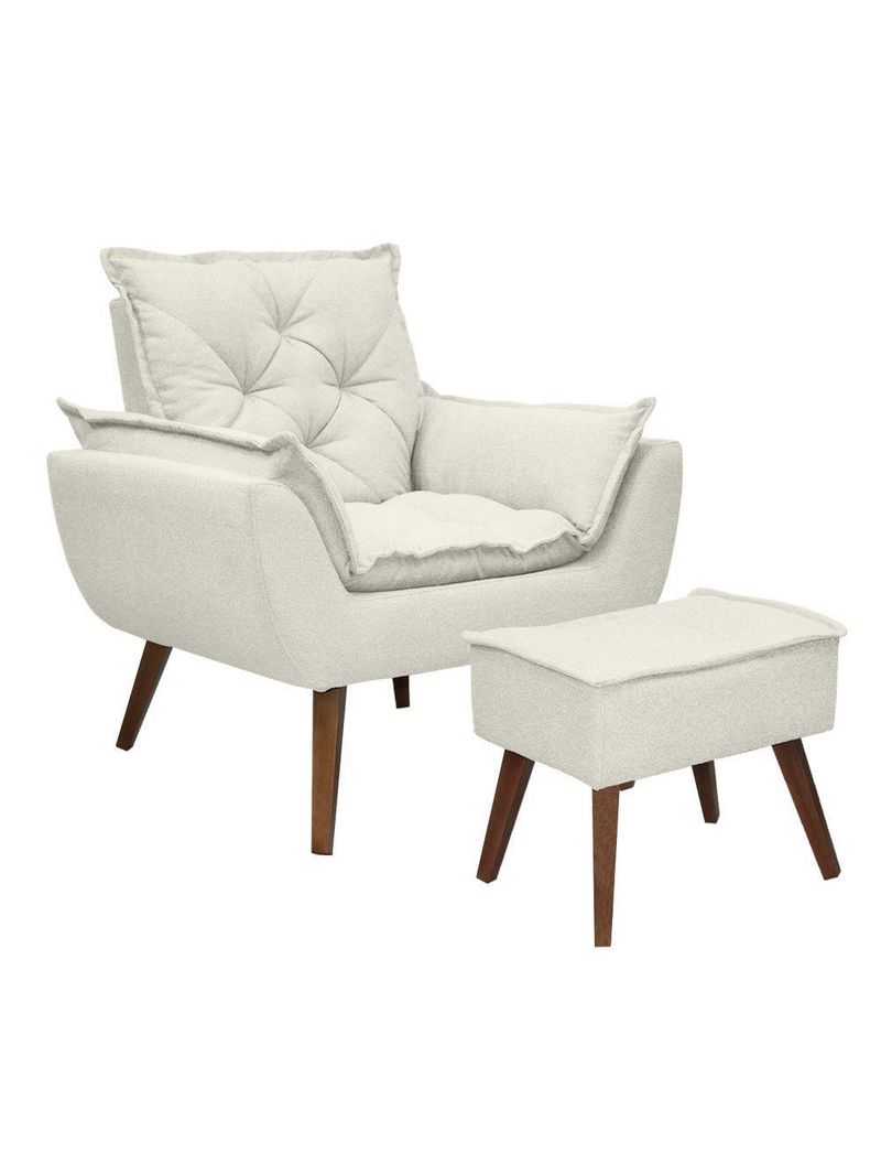 Kit Poltrona E Puff Opala Conforto Pé Trapézio Tecido Boucle Off White