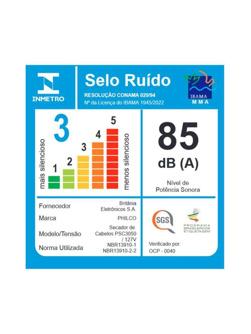 Secador de Cabelo Philco PSC3050 Motor Profissional 2000W 110V