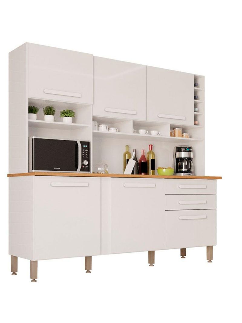 Armário de Cozinha 6 Portas 2 Gavetas Alexia Top Branco Neve | IMOP Móveis