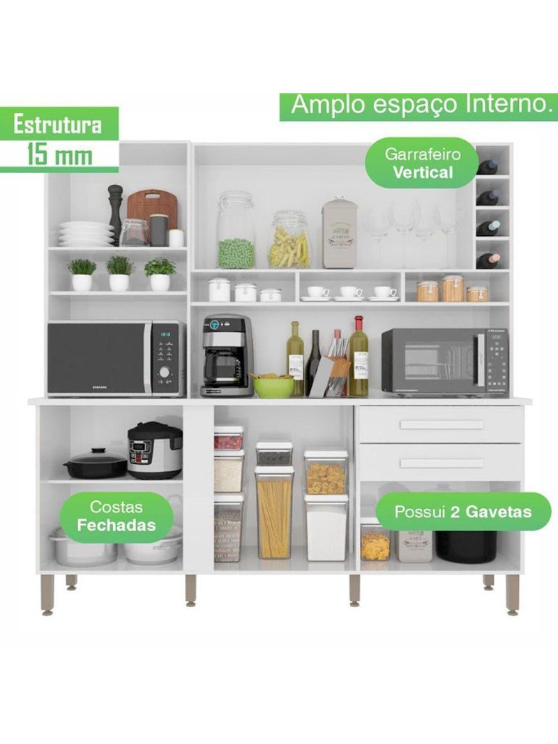 Armário de Cozinha 6 Portas 2 Gavetas Alexia Top Branco Neve | IMOP Móveis