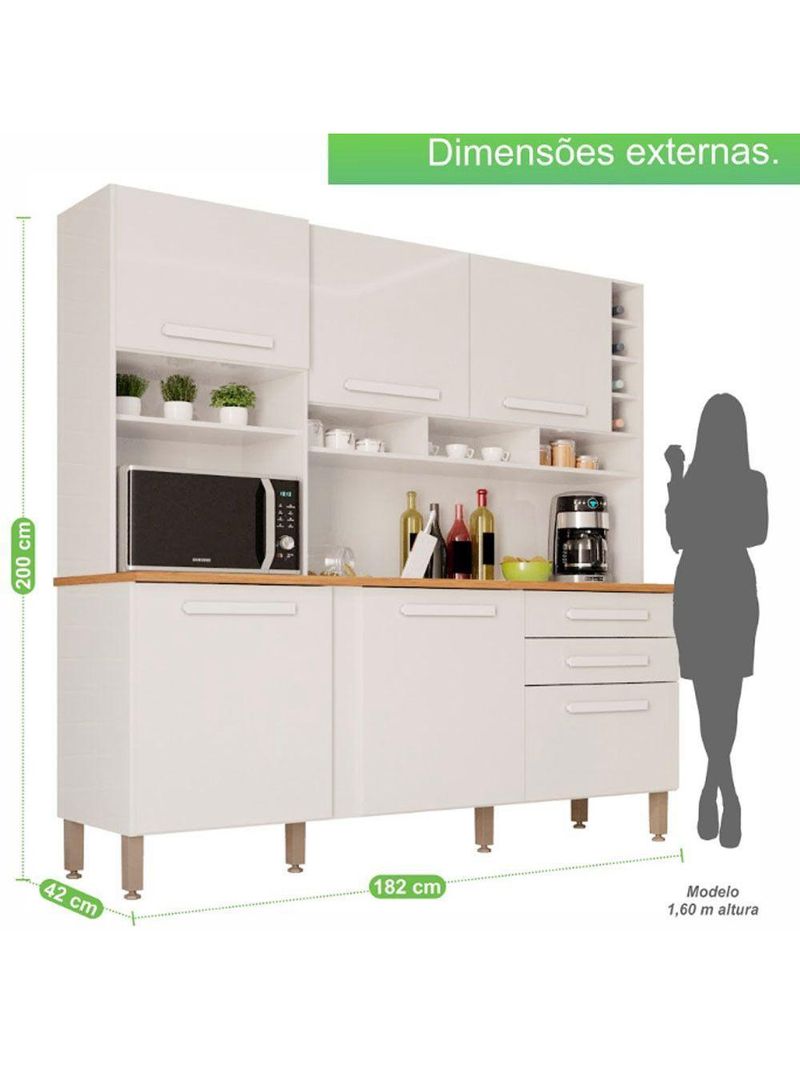 Armário de Cozinha 6 Portas 2 Gavetas Alexia Top Branco Neve | IMOP Móveis