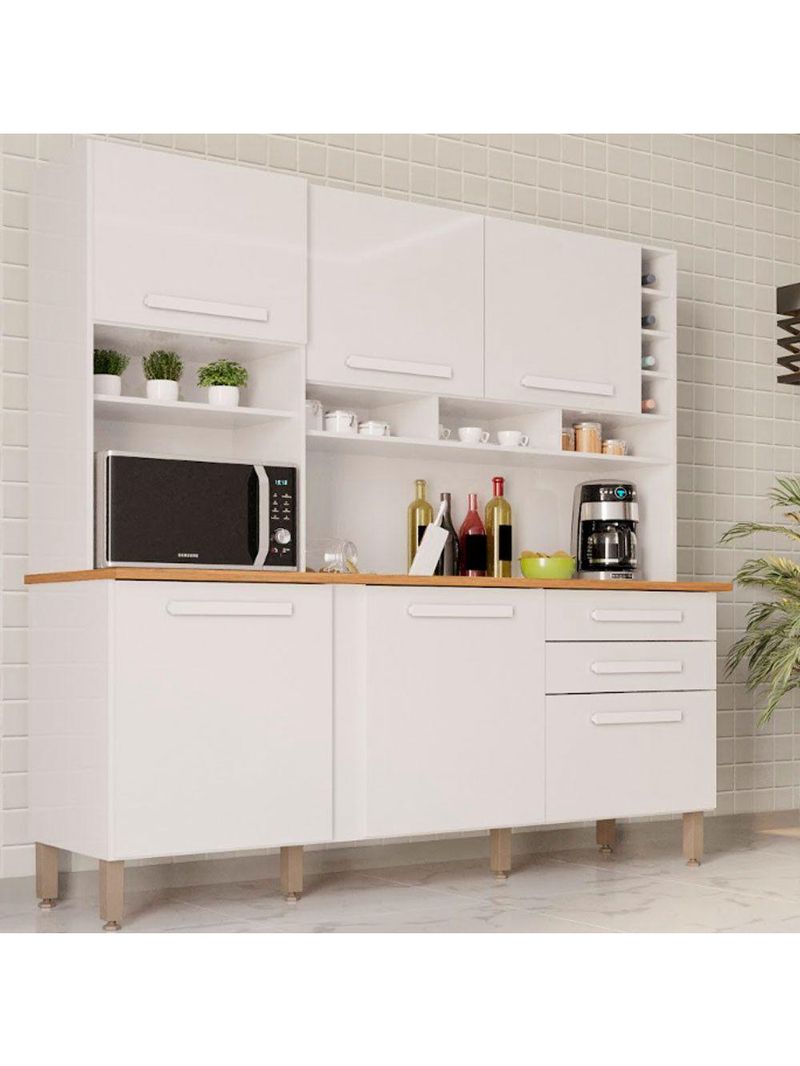 Armário de Cozinha 6 Portas 2 Gavetas Alexia Top Branco Neve | IMOP Móveis