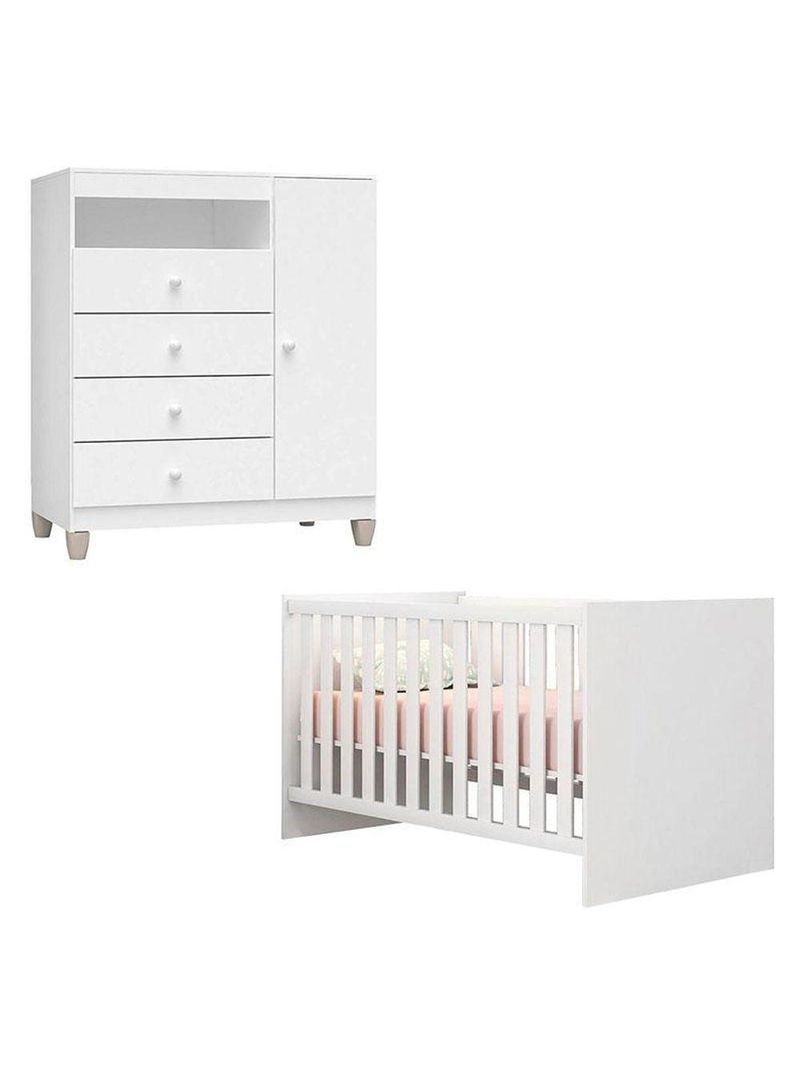 Berço Americano Doce Sonho 100 Com Cômoda Infantil Ternura Baby Branco Brilho - Incorplac