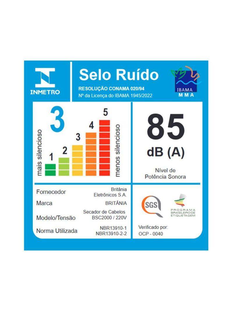 Secador de Cabelos Britânia BSC2000 6 Combinações 2000W 220V