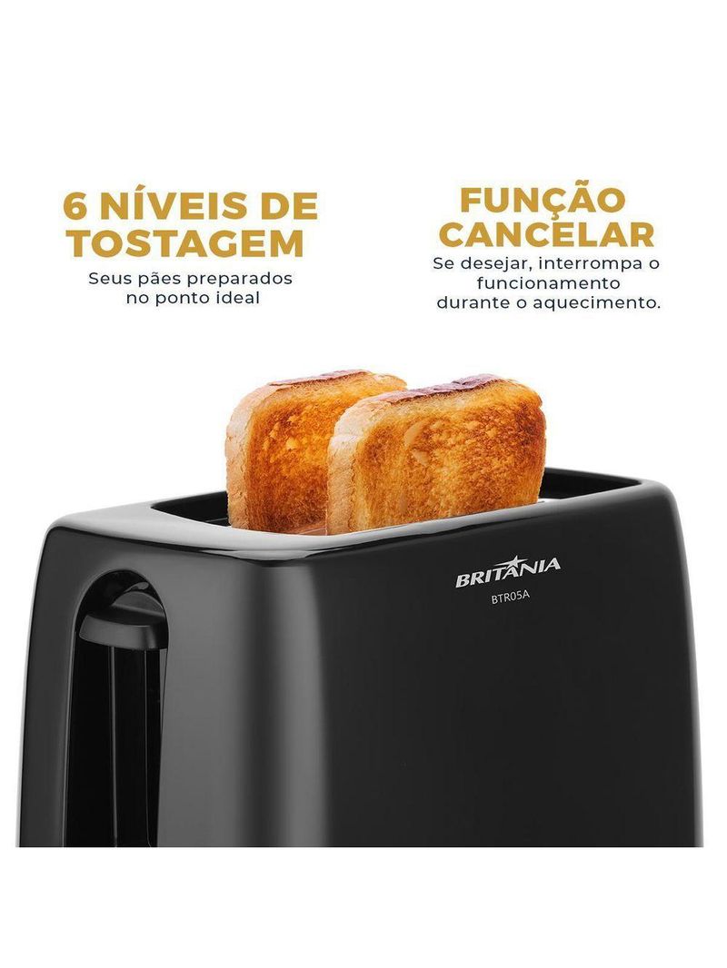 Torradeira Britânia 6 Níveis De Tostagem 700W BTR05A 110V