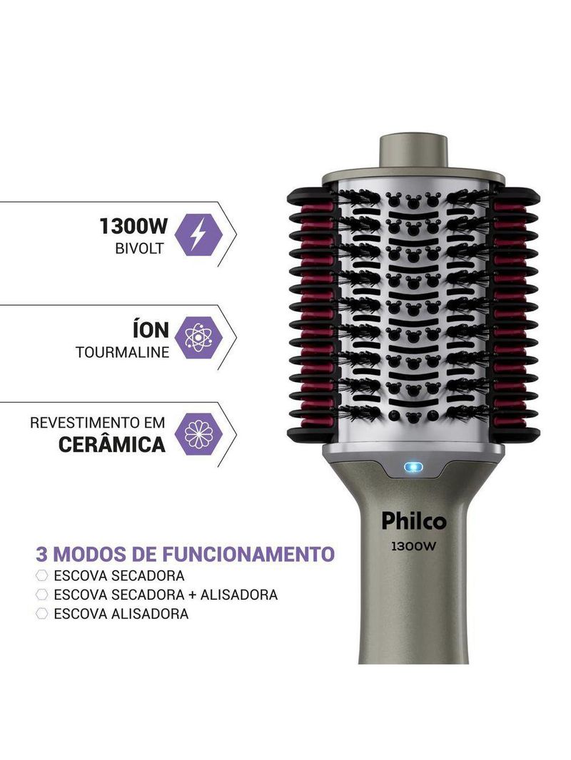 Escova Secadora Philco Bivolt 1300W Multicerdas 4 em 1 PES30