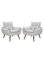 Kit De 2 Poltronas Opala Conforto Tecido Boucle Pés Trapézio Cinza