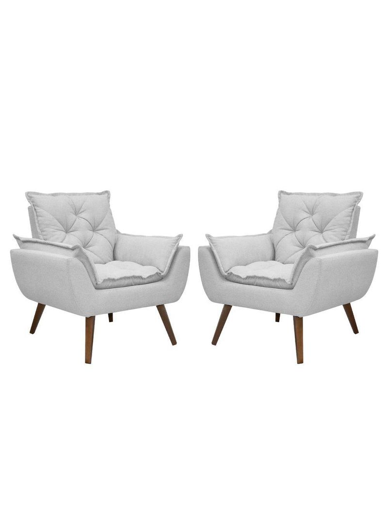 Kit De 2 Poltronas Opala Conforto Tecido Boucle Pés Trapézio Cinza