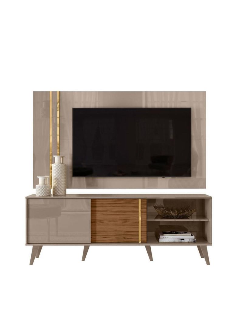 Conjunto Chronos Rack 2 Portas Com Painel Fendi/naturale Com Rack E Painel