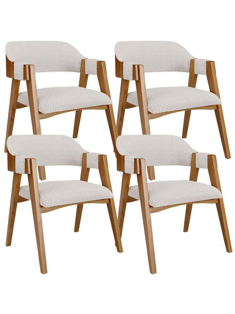 Kit 04 Cadeiras para Sala de Jantar e Estar Living Estofada Suran L02 Bouclê Cru - Lyam
