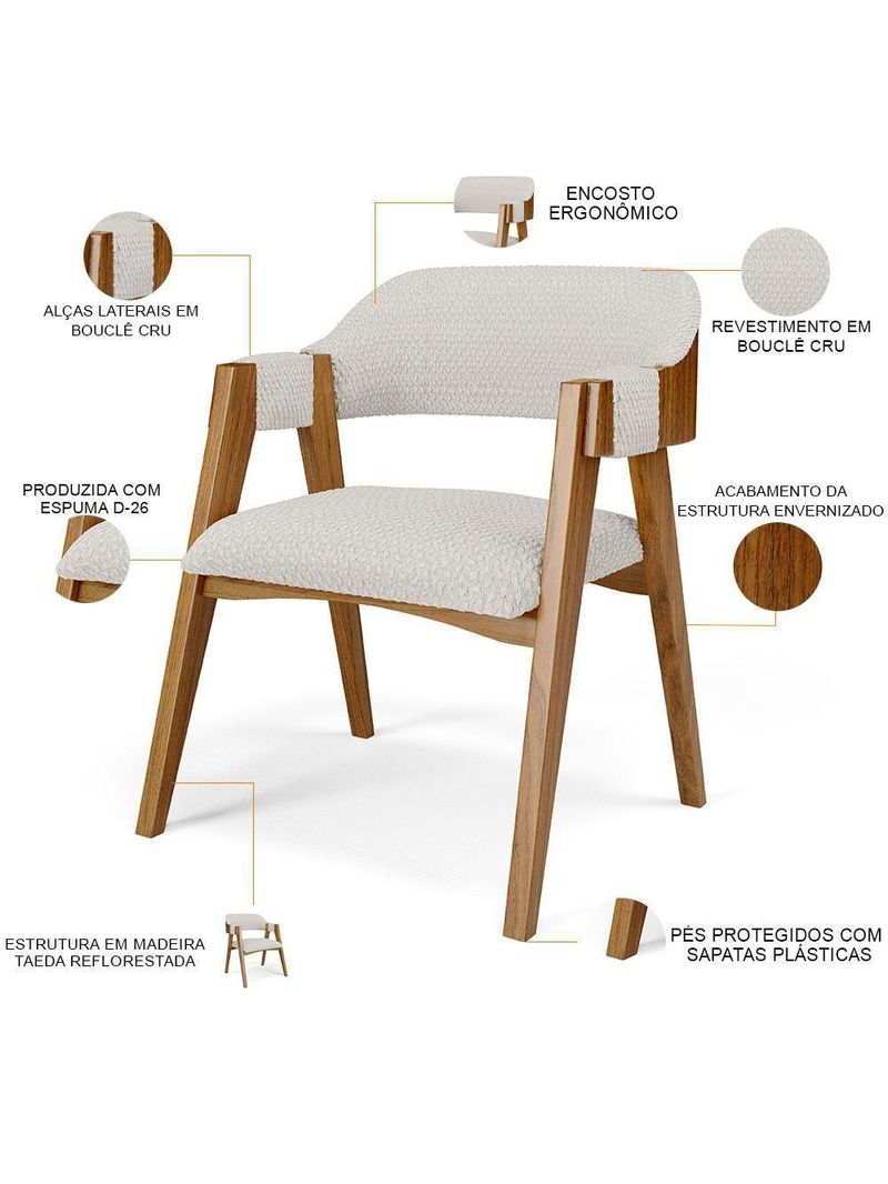 Kit 04 Cadeiras para Sala de Jantar e Estar Living Estofada Suran L02 Bouclê Cru - Lyam