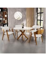 Kit 04 Cadeiras para Sala de Jantar e Estar Living Estofada Suran L02 Bouclê Cru - Lyam