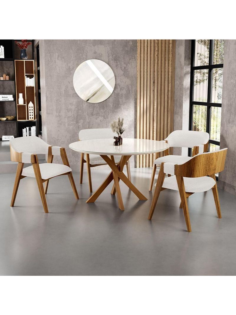 Kit 04 Cadeiras para Sala de Jantar e Estar Living Estofada Suran L02 Bouclê Cru - Lyam