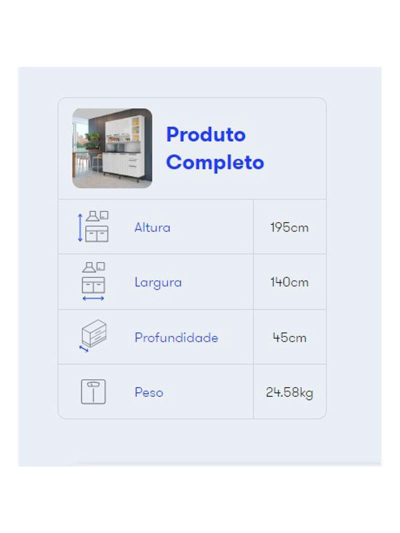 Kit Cozinha Florença 140cm com 8 Portas e 2 Gavetas Branco | Itatiaia