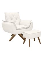 Kit Poltrona E Puff Opala Com Base Em Madeira Tecido Boucle Branco