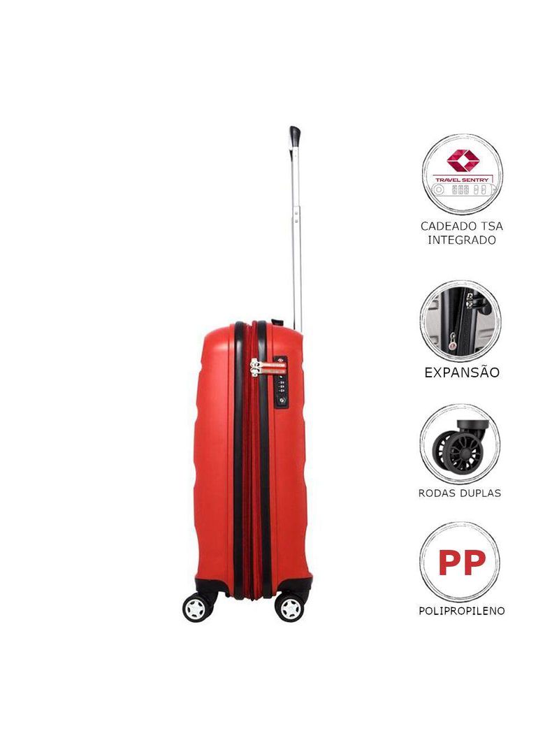 Mala de Bordo Pequena Expansível Polipropileno Samsonite Spin Air Cadeado TSA Vermelha - P