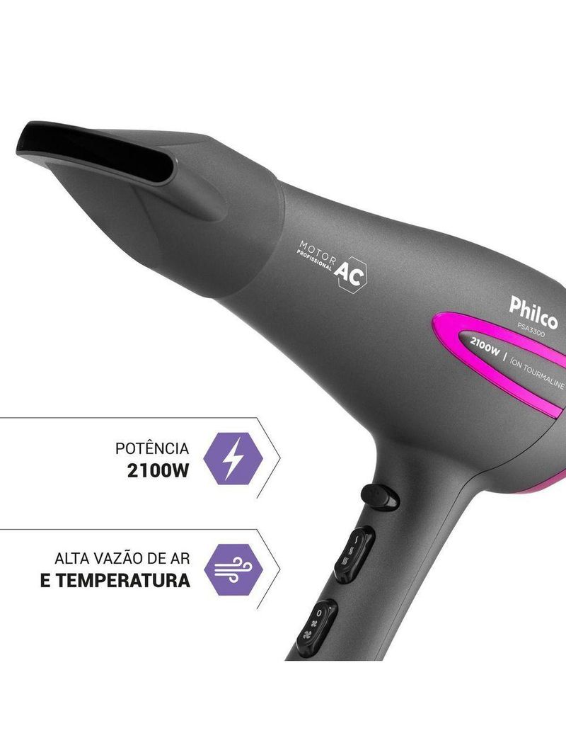 Secador de Cabelos Philco 2100W PSA3300 Íons Tourmaline 220V