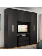 Guarda Roupa Solteiro 6 Portas 2 Gavetas Porto Carraro Preto