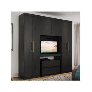Guarda Roupa Solteiro 6 Portas 2 Gavetas Porto Carraro Preto