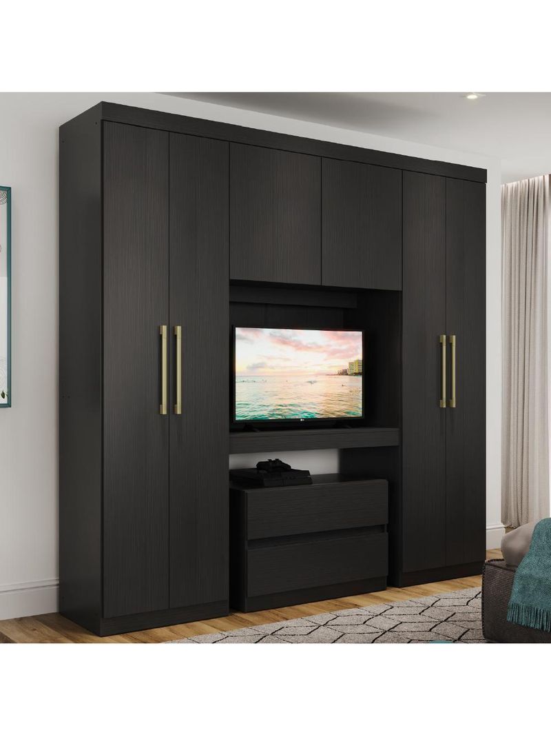 Guarda Roupa Solteiro 6 Portas 2 Gavetas Porto Carraro Preto