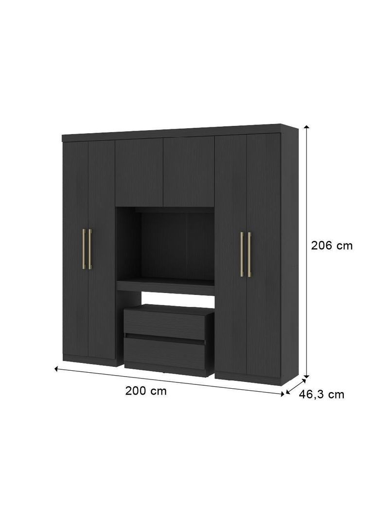 Guarda Roupa Solteiro 6 Portas 2 Gavetas Porto Carraro Preto