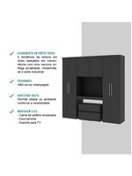Guarda Roupa Solteiro 6 Portas 2 Gavetas Porto Carraro Preto