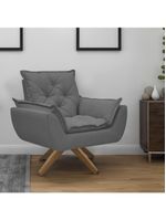 Kit Poltrona E Puff Opala Com Base Em Madeira Tecido Boucle Chumbo