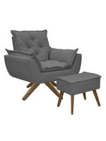 Kit Poltrona E Puff Opala Com Base Em Madeira Tecido Boucle Chumbo