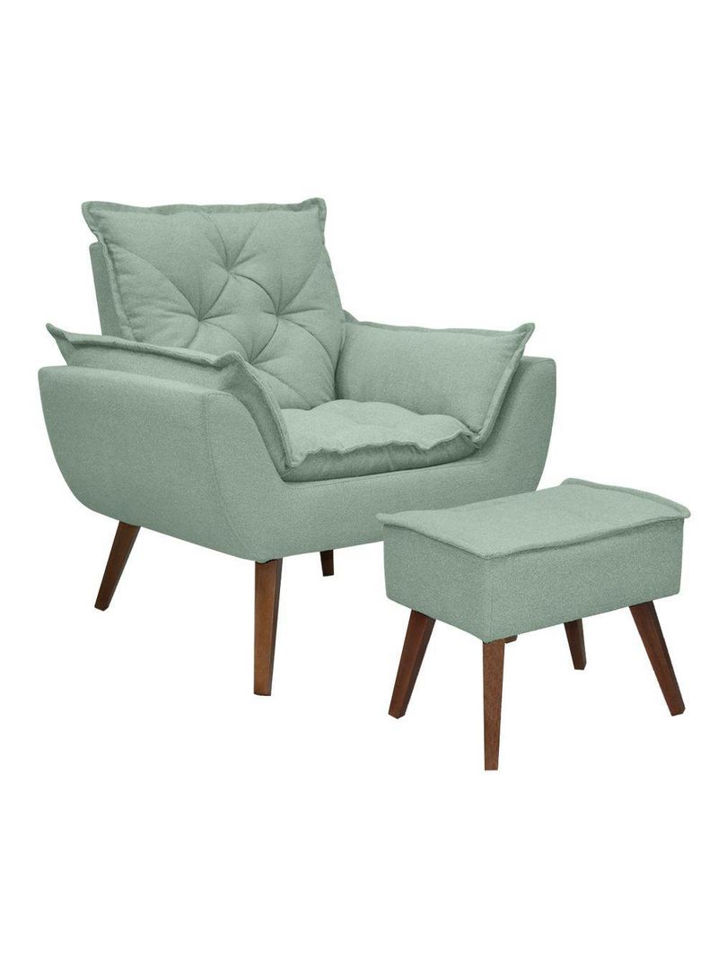 Kit Poltrona E Puff Opala Conforto Pé Trapézio Tecido Boucle Verde