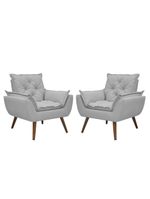 Kit De 2 Poltronas Opala Conforto Tecido Boucle Pés Trapézio Cinza Escuro