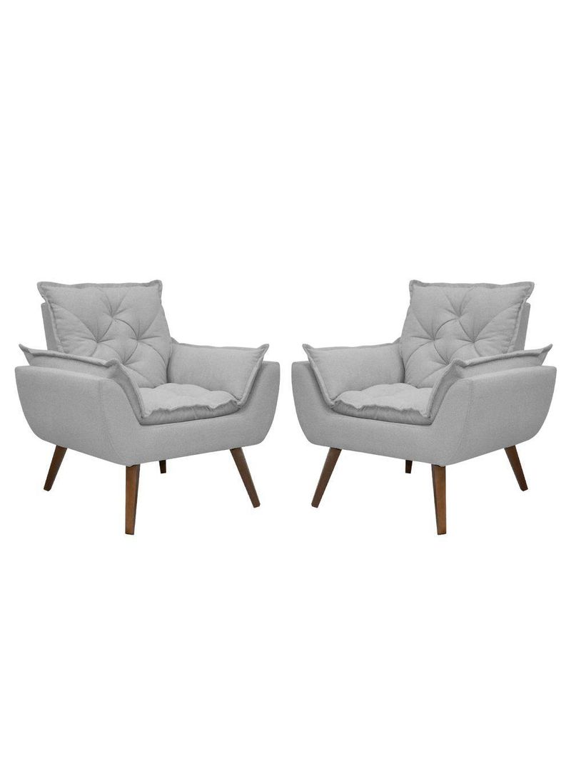 Kit De 2 Poltronas Opala Conforto Tecido Boucle Pés Trapézio Cinza Escuro