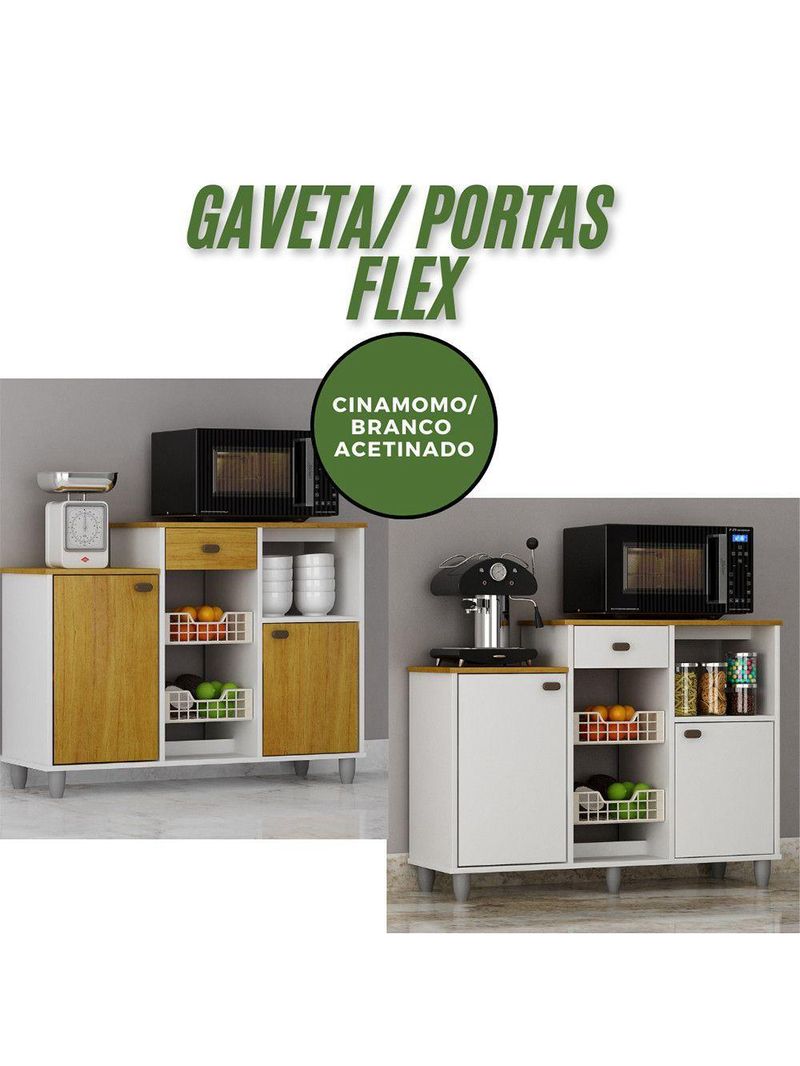 Fruteira de Chão Nora Multiuso Flex 3 Portas 1 Gaveta Mobilihouse Cinamomo com Branco Acetinado