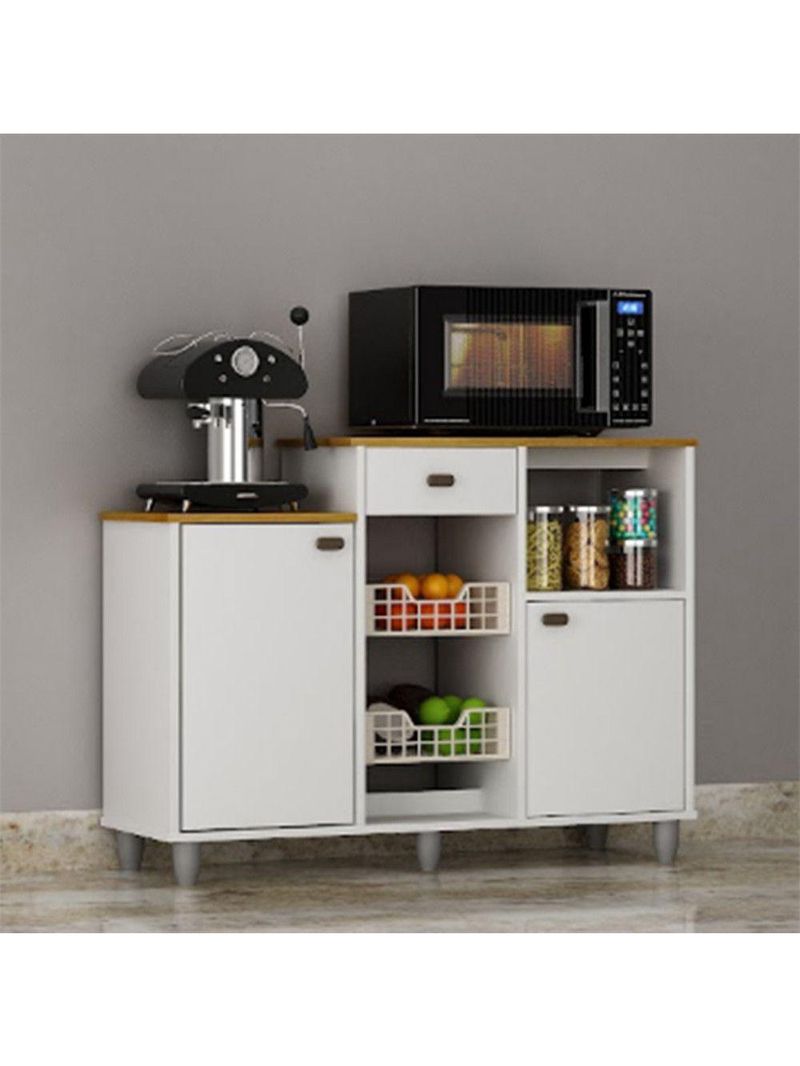 Fruteira de Chão Nora Multiuso Flex 3 Portas 1 Gaveta Mobilihouse Cinamomo com Branco Acetinado