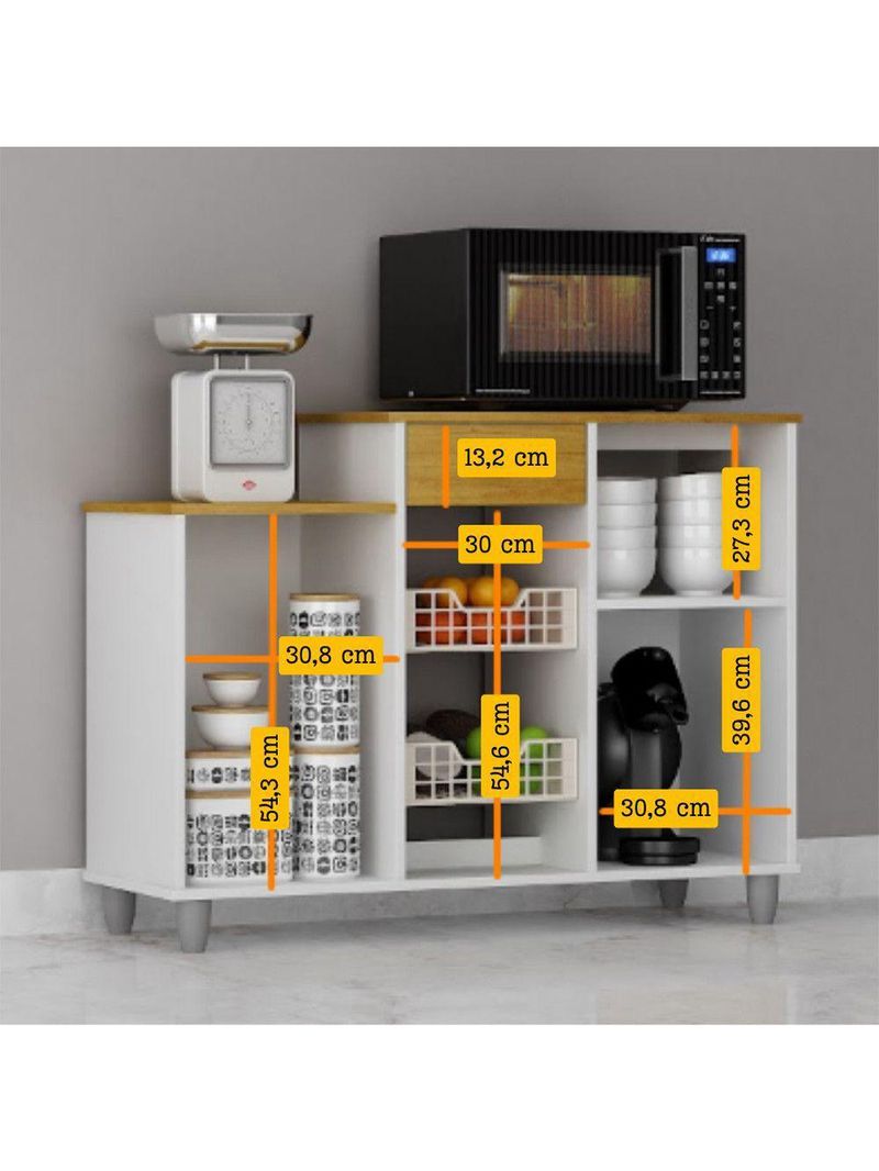 Fruteira de Chão Nora Multiuso Flex 3 Portas 1 Gaveta Mobilihouse Cinamomo com Branco Acetinado