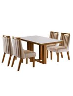 Mesa Lottus com Tampo em MDF e Vidro com 4 Cadeiras Cinamomo/Off White/Bege | Shopkasa