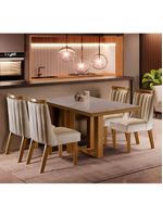 Mesa Lottus com Tampo em MDF e Vidro com 4 Cadeiras Cinamomo/Off White/Bege | Shopkasa