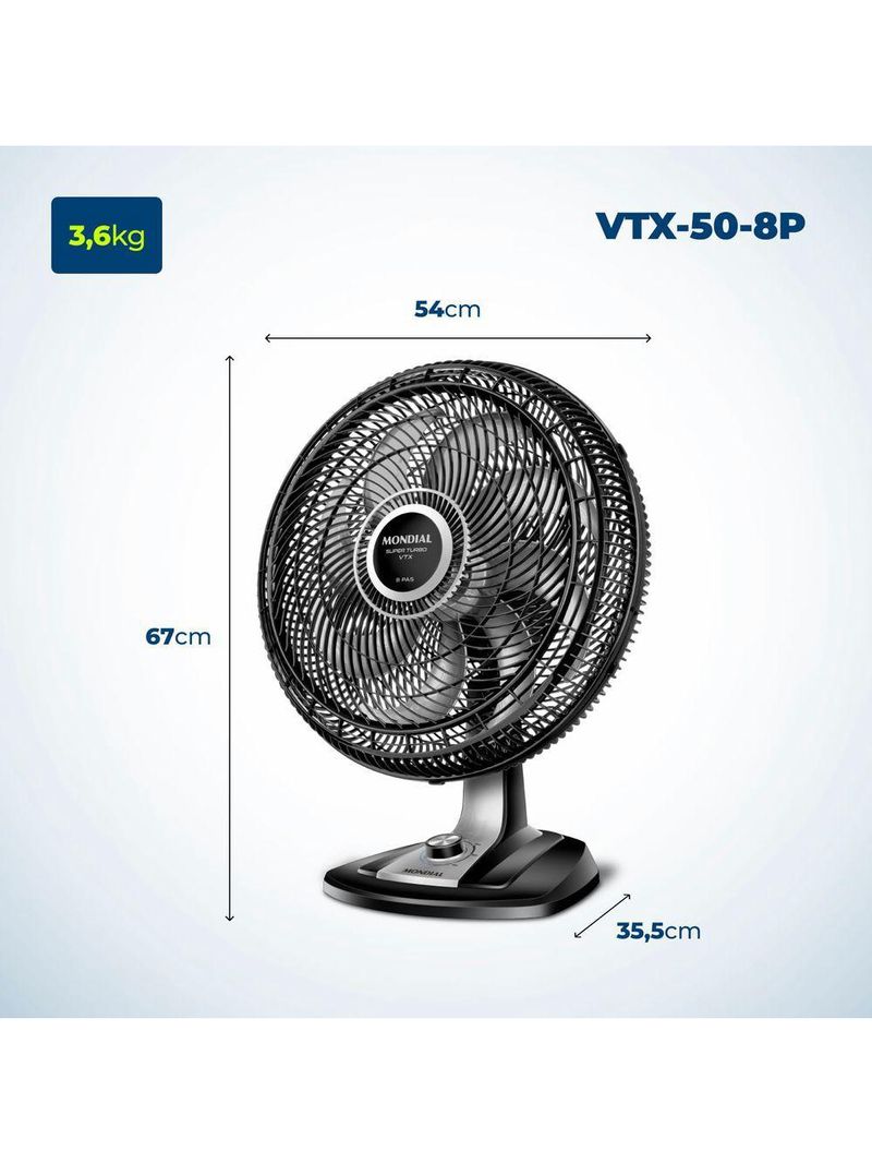 Ventilador De Mesa Mondial Turbo 8 Pás 50cm Vtx-50-8p Vent 50cm-127v-preto/prata