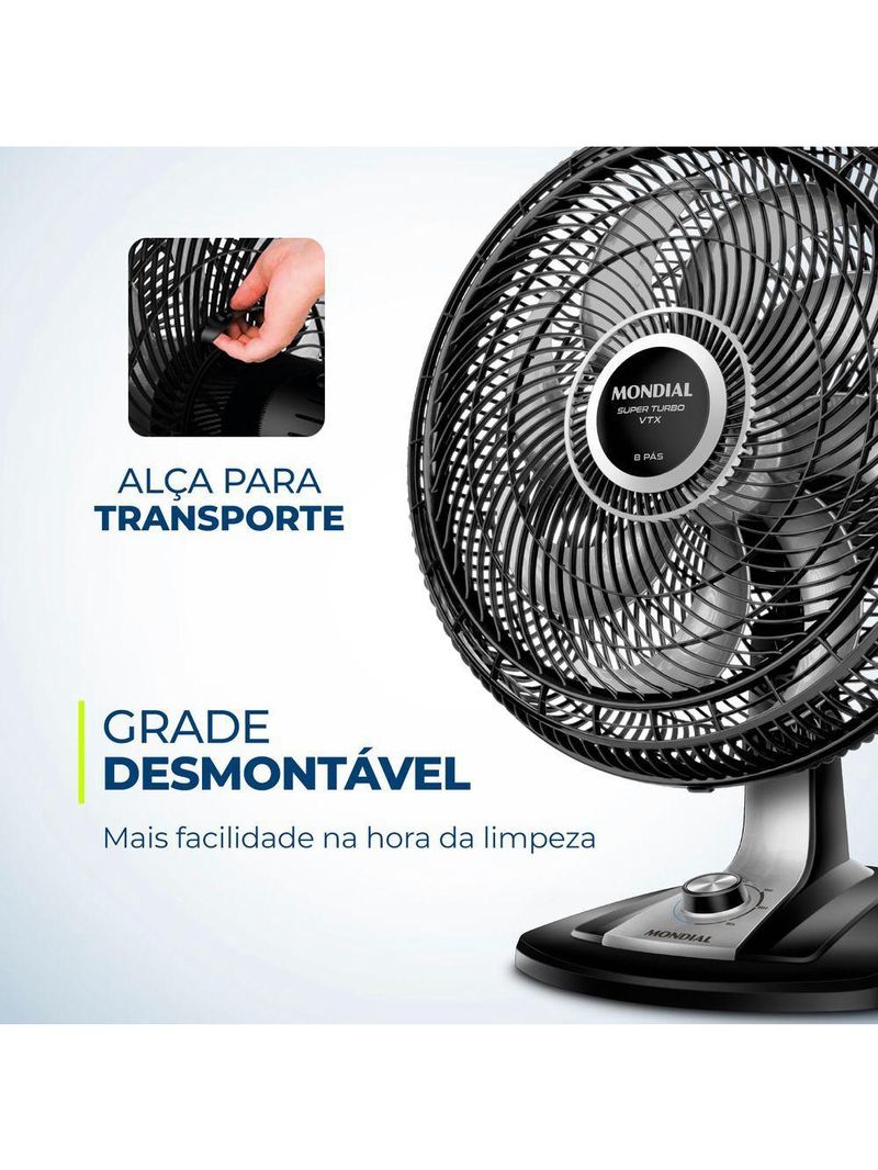 Ventilador De Mesa Mondial Turbo 8 Pás 50cm Vtx-50-8p Vent 50cm-127v-preto/prata